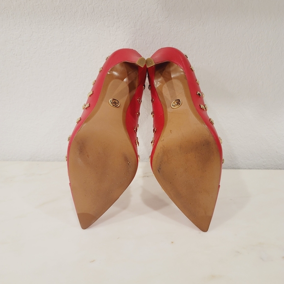 Michael Kors Keke Studded Leather Pointed Toe Stiletto Pumps Crimson Red - Picture 9 of 9